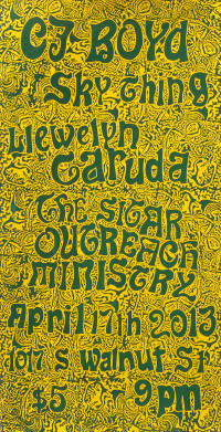 CJ Boyd + Sitar Outreach Ministry Poster - 1-Color screen print on yellow paper
