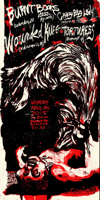 Burnt Books / Crazy Bag Lady / Wounded Knee / Torturess at the Bishop Poster - 2-color screen print on natural French paper